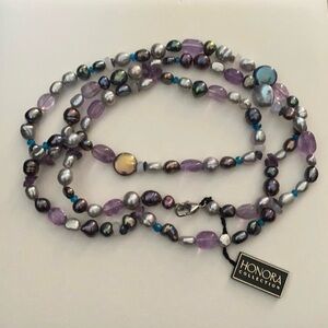 Honora Genuine Pearl & Amethyst Sterling Silver 36” Necklace NWT